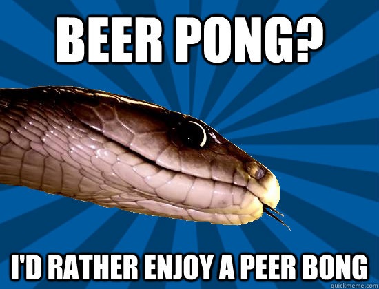 Beer pong? I'd rather enjoy a peer bong  Spoonerism Snake