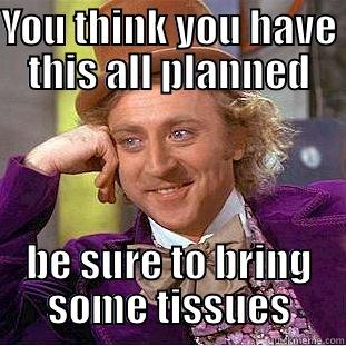 YOU THINK YOU HAVE THIS ALL PLANNED BE SURE TO BRING SOME TISSUES Condescending Wonka