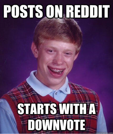 Posts on reddit Starts with a downvote  Bad Luck Brian