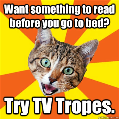 Want something to read before you go to bed? Try TV Tropes.  Bad Advice Cat