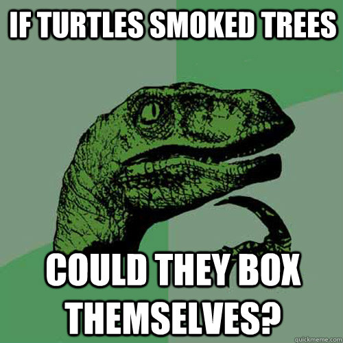 If turtles smoked trees Could they box themselves?  Philosoraptor