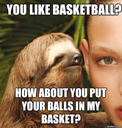 You like basketball? How about you put your balls in my basket?  rape sloth