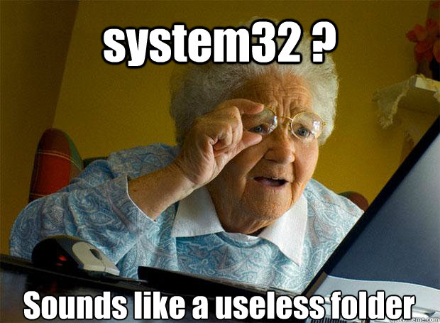 system32 ? Sounds like a useless folder    Grandma finds the Internet