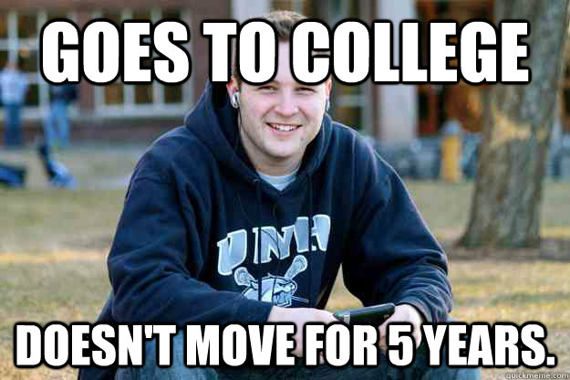 Goes to college Doesn't move for 5 years. - Goes to college Doesn't move for 5 years.  Successful College Senior