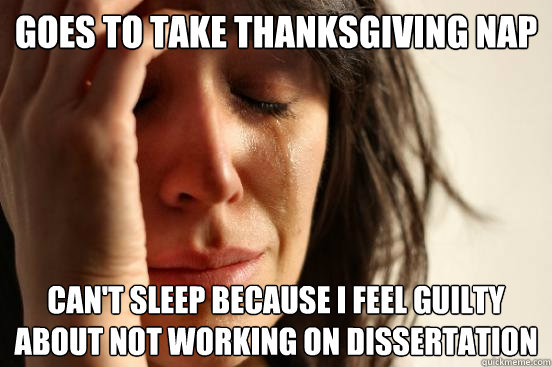 Goes to take Thanksgiving nap Can't sleep because I feel guilty about not working on dissertation  First World Problems