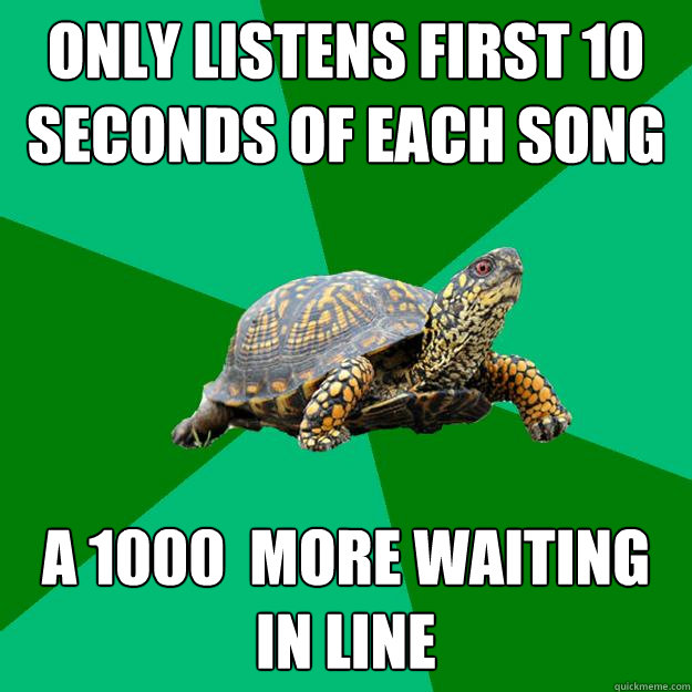 only listens first 10 seconds of each song a 1000  more waiting in line  Torrenting Turtle