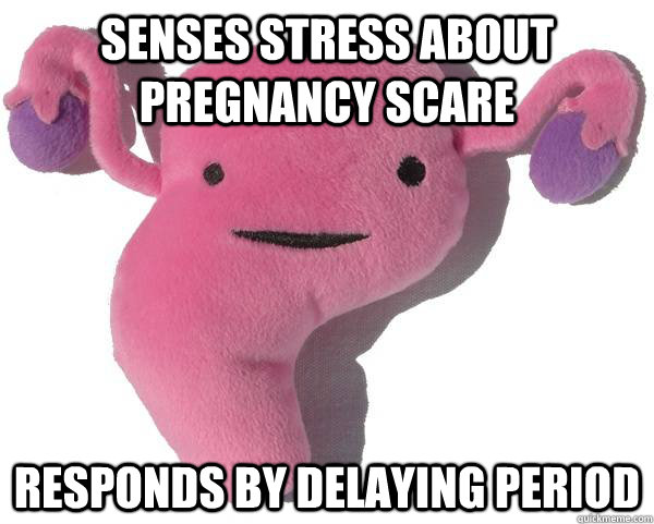 senses stress about pregnancy scare Responds by delaying period  Scumbag Uterus