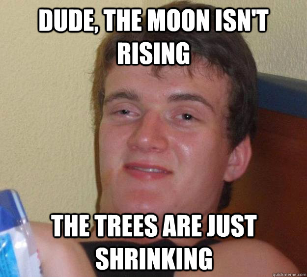 Dude, the moon isn't rising the trees are just shrinking  10 Guy