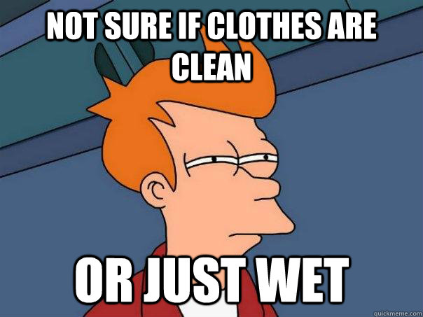 Not sure if clothes are clean Or just wet  Futurama Fry