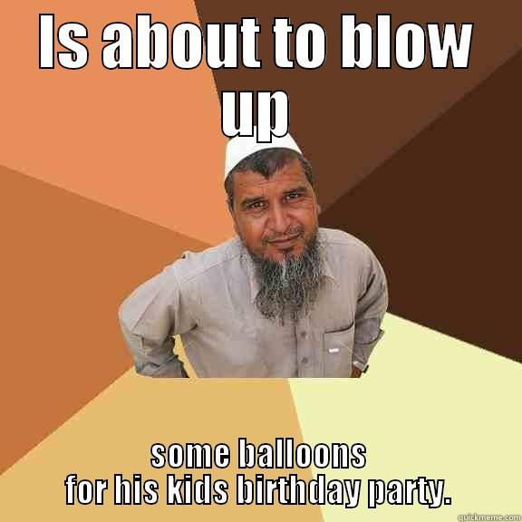 Blow up - IS ABOUT TO BLOW UP SOME BALLOONS FOR HIS KIDS BIRTHDAY PARTY. Ordinary Muslim Man