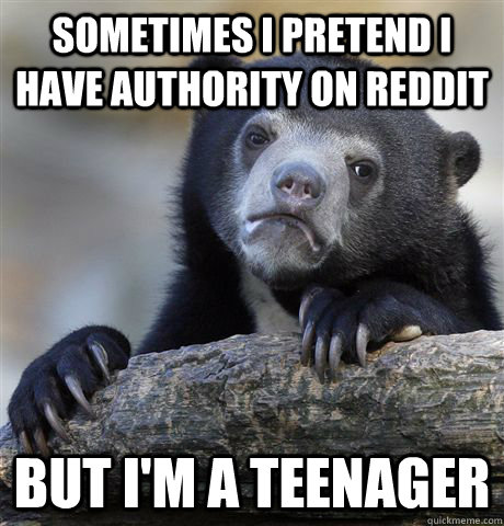 Sometimes I pretend I have authority on reddit But I'm a teenager  Confession Bear