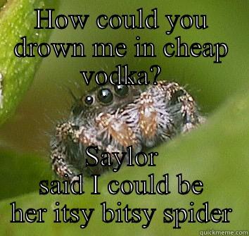 HOW COULD YOU DROWN ME IN CHEAP VODKA? SAYLOR SAID I COULD BE HER ITSY BITSY SPIDER Misunderstood Spider