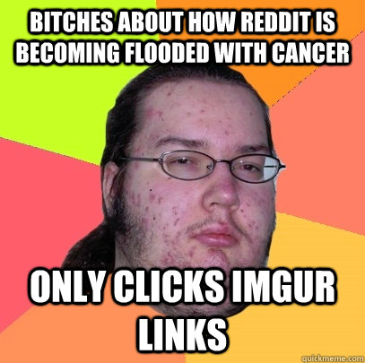 Bitches about how reddit is becoming flooded with cancer only clicks imgur links  Butthurt Dweller