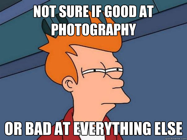 Not sure if good at photography or bad at everything else  Futurama Fry