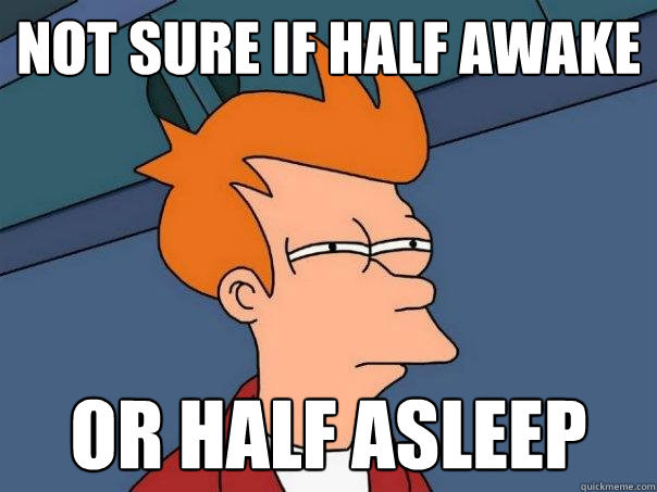 not sure if half awake Or half asleep  Futurama Fry