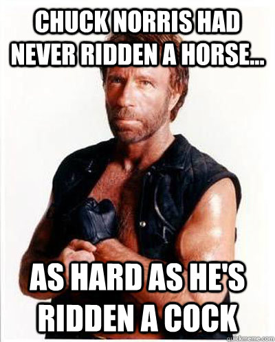 Chuck norris had never ridden a horse... as hard as he's ridden a cock  