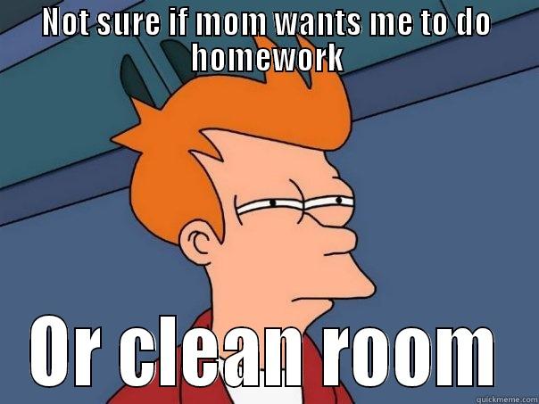 not sure - NOT SURE IF MOM WANTS ME TO DO HOMEWORK OR CLEAN ROOM Futurama Fry