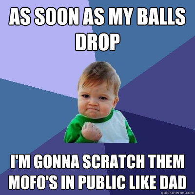 as soon as my balls drop i'm gonna scratch them mofo's in public like dad  Success Kid