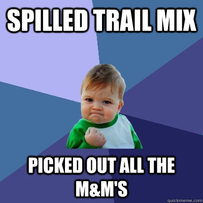 Spilled trail mix picked out all the m&m's  Success Kid