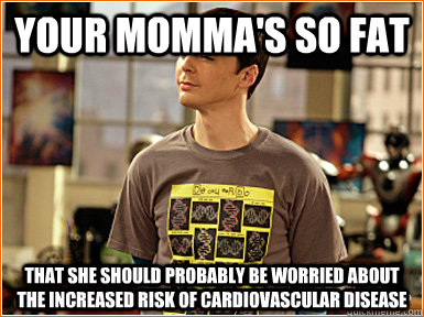 Your momma's so fat that she should probably be worried about the increased risk of cardiovascular disease  Sheldon Cooper Meme