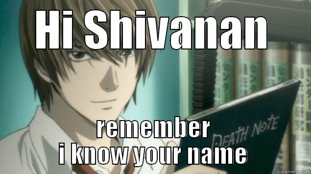 HI SHIVANAN REMEMBER I KNOW YOUR NAME Misc