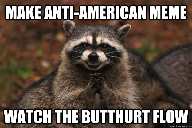 make anti-american meme watch the butthurt flow - make anti-american meme watch the butthurt flow  Evil Plotting Raccoon