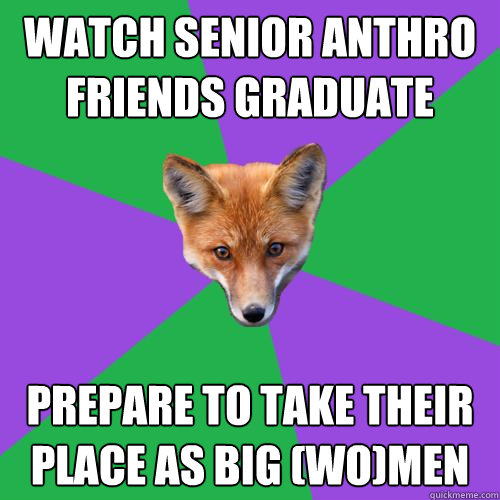 Watch senior anthro friends graduate prepare to take their place as BIG (wo)MEN  Anthropology Major Fox