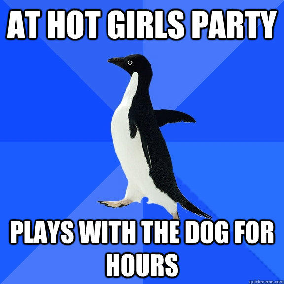 at hot girls party plays with the dog for  hours - at hot girls party plays with the dog for  hours  Socially Awkward Penguin