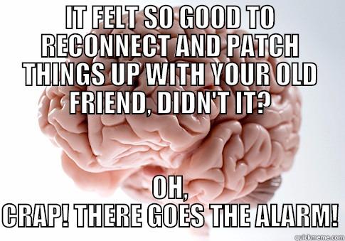 IT FELT SO GOOD TO RECONNECT AND PATCH THINGS UP WITH YOUR OLD FRIEND, DIDN'T IT? OH, CRAP! THERE GOES THE ALARM! Scumbag Brain