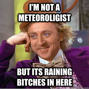 I'm not a meteoroligist but its raining bitches in here  Creepy Wonka