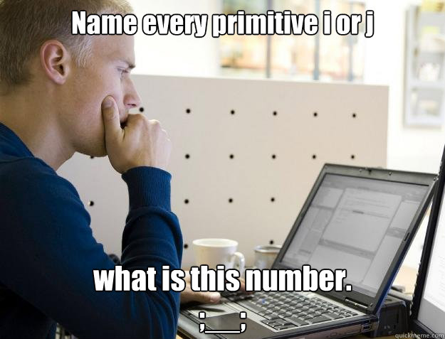 Name every primitive i or j what is this number.
;__;  Programmer