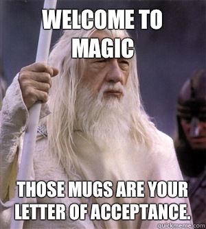 Welcome to magic Those mugs are your letter of acceptance.   So it begins gandalf