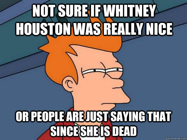 Not sure if Whitney Houston was really nice Or People are just saying that since she is dead  Futurama Fry