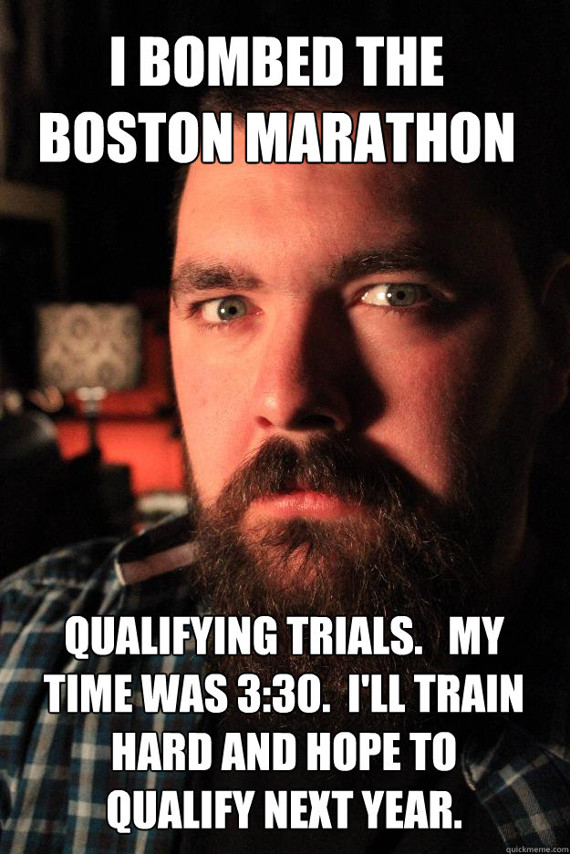 I Bombed the Boston Marathon Qualifying Trials.   My time was 3:30.  I'll train hard and hope to qualify next year. - I Bombed the Boston Marathon Qualifying Trials.   My time was 3:30.  I'll train hard and hope to qualify next year.  Dating Site Murderer