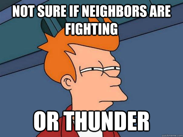 Not sure if neighbors are fighting  Or thunder  Futurama Fry