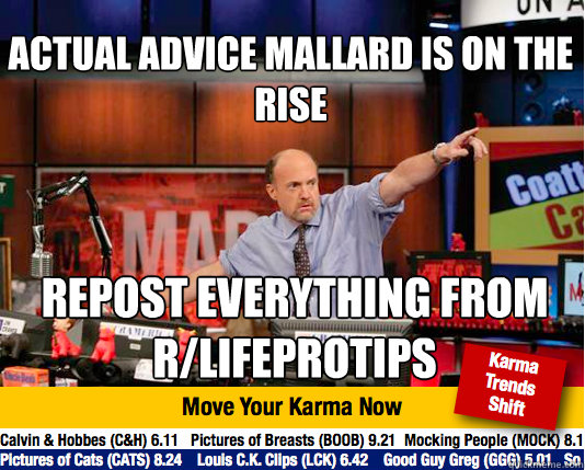 Actual advice mallard is on the rise repost everything from r/lifeprotips  Mad Karma with Jim Cramer