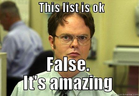 false list ranker jargon -                   THIS LIST IS OK                        FALSE. IT'S AMAZING Schrute