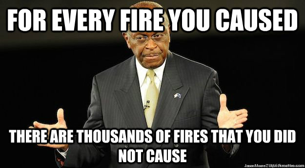 For every fire you caused there are thousands of fires that you did not cause  Herman Cain