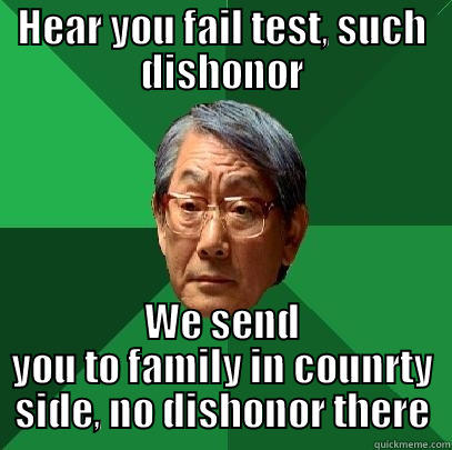 no dishonor hur - HEAR YOU FAIL TEST, SUCH DISHONOR WE SEND YOU TO FAMILY IN COUNRTY SIDE, NO DISHONOR THERE High Expectations Asian Father