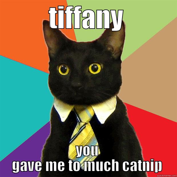 TIFFANY YOU GAVE ME TO MUCH CATNIP Business Cat