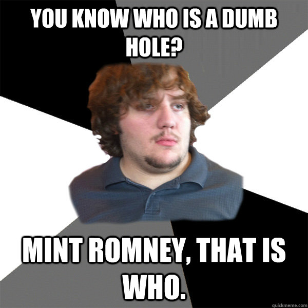 You know who is a dumb hole? Mint Romney, that is who.  Family Tech Support Guy