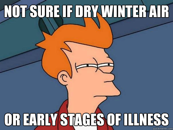 Not sure if dry winter air Or early stages of illness  Futurama Fry