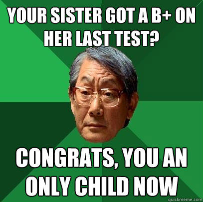 Your Sister got a B+ on her last test? Congrats, you an only child now  