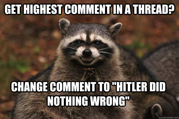 Get highest comment in a thread? Change comment to 