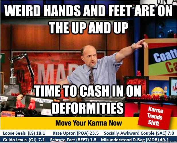 weird hands and feet are on the up and up time to cash in on deformities  Jim Kramer with updated ticker