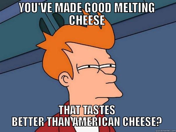 YOU'VE MADE GOOD MELTING CHEESE THAT TASTES BETTER THAN AMERICAN CHEESE? Futurama Fry