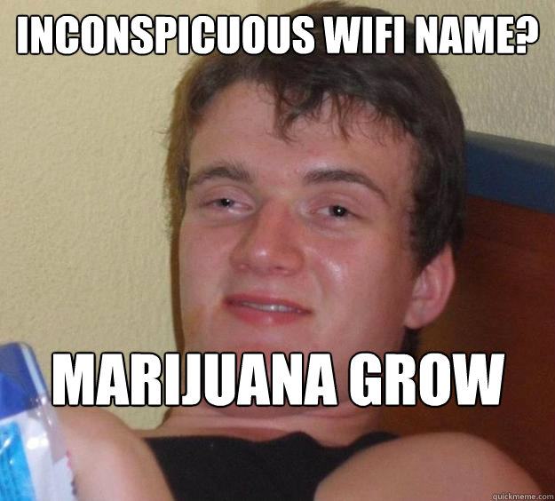 inconspicuous wifi name? Marijuana Grow house  10 Guy