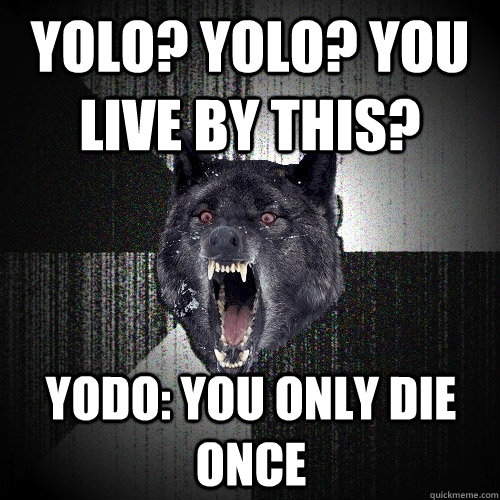 YOLO? YOLO? YOU LIVE BY THIS? YODO: YOU ONLY DIE ONCE  Insanity Wolf