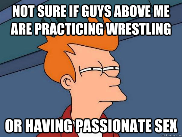 Not sure if guys above me are practicing wrestling or having passionate sex - Not sure if guys above me are practicing wrestling or having passionate sex  Futurama Fry