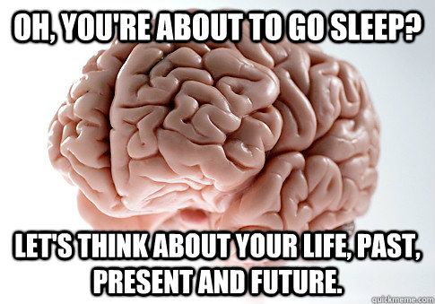 Oh, you're about to go sleep? let's think about your life, past, present and future.  Scumbag Brain